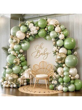 New Sage Green White Balloon Garland Double Stuffed Green Gold White